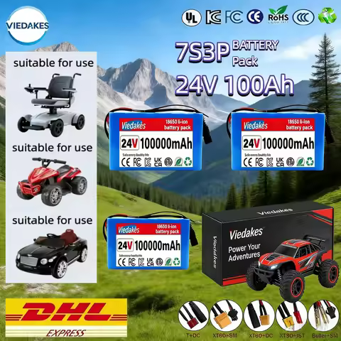 💡7S3P 18650 Battery Pack 24V 100Ah VIEDAKES Brand New Lifepo4 24v batteries Power Bank High Performa