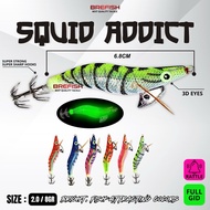 SQUID FISHING BAIT JIG BREFISHSQUID ADDICT 2.0 FULL GID & SOUND EGI BAIT 6.8CM 8GRAM GLOW IN THE DAR
