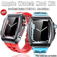 Modification Kit Luxury Case Rubber Strap compatible for Apple Watch 45mm 44MM IWatch Series 8 7 SE 6 5 4