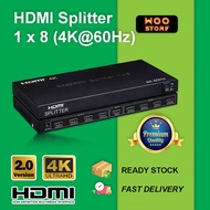 (4K 60Hz/V2.0) HDMI Splitter 1 in 8 out (1 to 8/1x8) HDMI 2.0 UHD/Full HD/4Kx2K/HDTV/3D 8 ports with