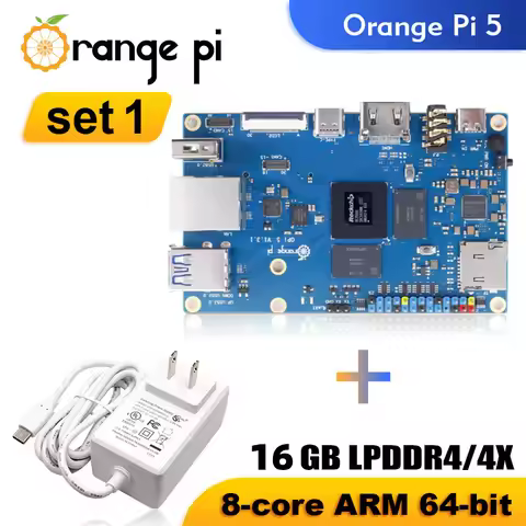 Orange Pi 5 16GB RAM + Power Supply Single Board Computer RK3588S PCIE Module External WiFi+BT SSD O