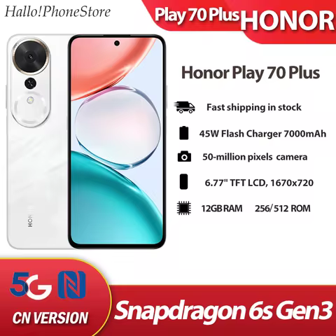 Honor Play 70 Plus 5G Snapdragon6s Gen3 6.77inch TFT LCD 120Hz 50MP Camera 45W Fast Charge 7000Mah O