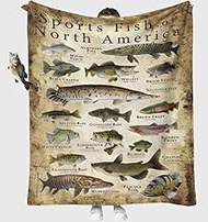 Fishing Blanket, Fishing Enthusiast's Blanket Gift, Sports Fish of North America Funny Blanket Fish 