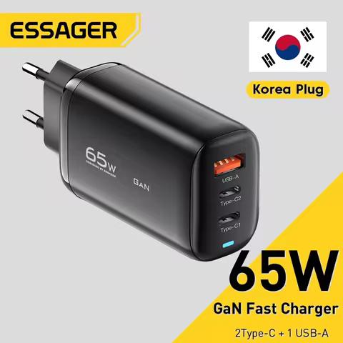 Essager 65W Korea Plug USB Type C GaN Charger For Laptop PD Fast Charging For iPhone 16 15 14 Pro Ma