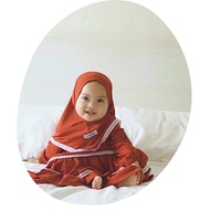 Gamis baby kids newborn terracotta layered lace ruffle two 0-3 years crinkle hijab set