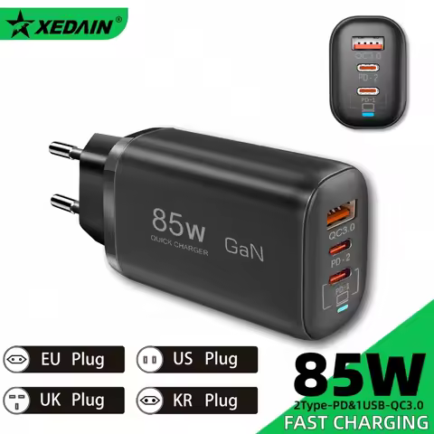 Real 85W GaN USB Type C Charger QC3.0 Quick Charge PPS PD 65W 30W Fast Charging For iPhone 15 14 Pro
