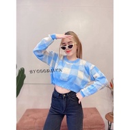 🌈 MesubShop 🌈เสื้อกันหนาว 🧡♥️สเวตเตอร์ แบบมินิ💚💜ทรงครอปเอวลอยแขนยาว งานผ้า ทอลายสลับสีพาสเทล เกี่ยวข