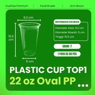 Top1 Plastic Cup Oval PP 22 oz Food Grade Leakproof 50 Pcs 7 grams