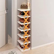 6-Tier Free Standing Shoe Rack, Small Vertical Shoe Stand for Entryway, Corner, Closet - Space-Saving Storage Cabinet, Easy Assembly Tall &amp; Stable Shoe Tower - White and Orange