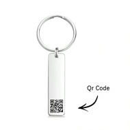 พวงกุญแจแถบ QR Code แกะสลัก 1 ชิ้น พวงกุญแจโลหะโลโก้ที่กำหนดเองสแตนเลส พวงกุญแจรูปสี่เหลี่ยมผืนผ้าพร