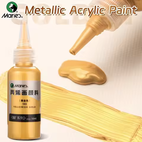 Marie's 50ml/1.69oz 1pc Golden Metallic Acrylic Pigments,Cover Strong Pearlescent Acrylic for Cannva