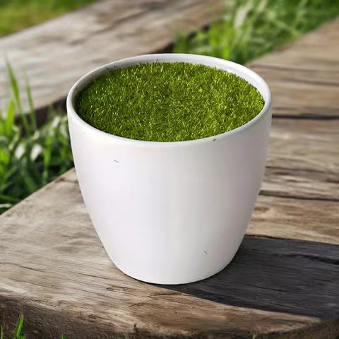 White Plastic Flower Pots Paired with Lush Artificial Grass-Multifunctional Indoor And Outdoor Decor
