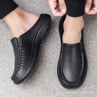 Half Slippers For Men Driving Shoes Non-slip Chef Shoes Men's Leather Shoes EVA Shoes Size 39-46 Siz