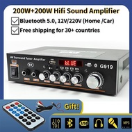 200W 200W HiFi Sound Amplifier with Dual Microphone Input Home Amplifier Karaoke Player Music Speaker 220V/12V for Car Amp