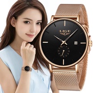 LIGE Luxury Women Metal Mesh Watch Simplicity Classic Fashion Casual Quartz Clock High Quality Women's Watches Relogio F