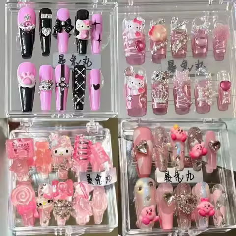 Hello Kitty Melody Kuromi Cute Spicy Girls Handmade Y2K Press on Nails Tips Handmade Manicure Fake N