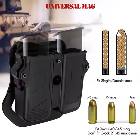 Tool Holder Universal Double Magazine Holder Pistol Mag Carrier 9mm 10mm .40S&W .357 .45ACP Single D