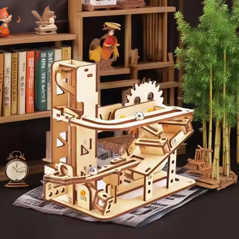3D Wooden Marble Run Puzzle Toys Children Iron Ball Mechanical Track Assembly Construction Model To 