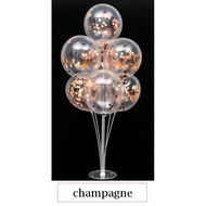 1 Set of Balloon Table Stand + 7 Pcs Transparent Balloons With Shining Confetti