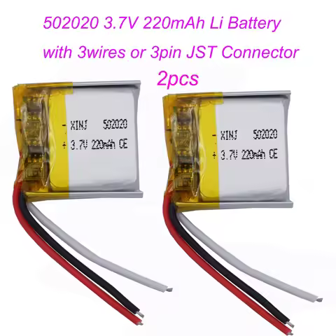 2pcs 3.7V 220mAh 0.81Wh NTC 3 Wires Rechargeable Li Battery 502020 JST 3Pin 1.0/1.25/1.5/2.0/2.54mm 