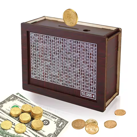 Money Box Wooden Japanese Piggy Bank with Saving Goal and Numbers Boxes Reusable Coin Case 1000/2000