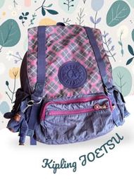 正品🎒Kipling JOETSU 紫色格紋大號休閒時尚後背包 附猴子 旅遊