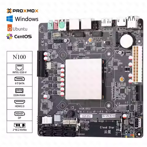 Mini ITX Motherboard N100 for DIY NAS Support DDR4 Max 32GB 2*2.5G RJ45 6*SATA3.0 2*M.2 NVME Low Pow