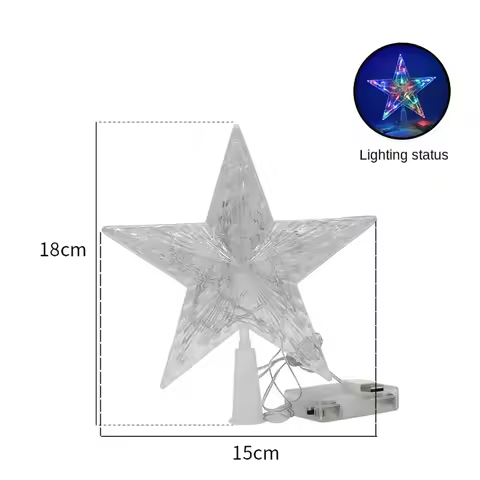 15cm Transparent LED Glowing Tree Topper - Christmas Five-Pointed Star Shining Lamp for Xmas/Navidad