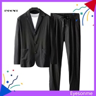 EYES 1 Set Autumn Men Blazer Pants Stripe Pleats Jacket Drawstring Pants Casual Suit for Wedding