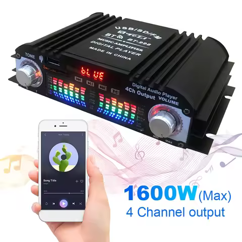 1600W Peak Power Digital 4 Channel Audio Amplifier HiFi Sound Amplifier FM USB Bluetooth-Compatible 
