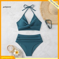 gotoparty|  Soft Swimsuit Bikini Set with Pleated Design 2pcs Summer Bikini Set Women Halter Padded 