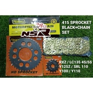 (415) RXZ LC135 4S 5S Y125 Y125Z SRL110/Z/ZR Y100 Y110 PROMORIN RACING SPROCKET BLACK+ CHAIN GOLD ON