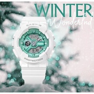 Casio Baby-G BA-110XWS-7A Green Winter Season Collection White Band Ladies Watch