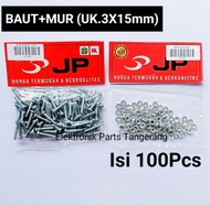 (ISI 100PCS) BAUT MUR UKURAN 3X15mm MUR DAN BAUT UKURAN 3X15MM BAUT 15mm MUR 3mm