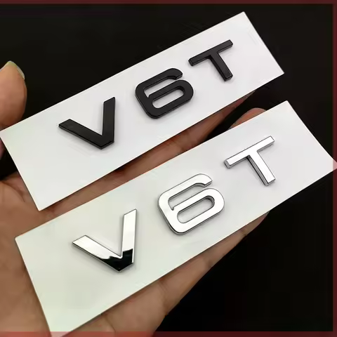 3D Chrome Glossy Black ABS V6T Logo Number Letters Car Fender V6 T Emblem Badge Decal For A6 C7 A4 S