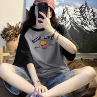 Krazy Shop Two-Tone T-shirt Oversized Fashion Couple Vintage Cute Round Neck QQ8048