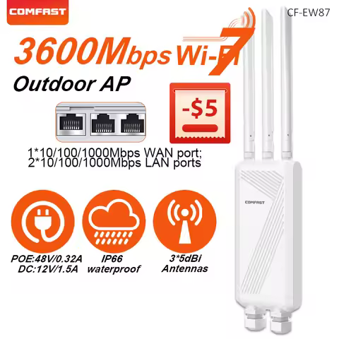 Comfast Outdoor WiFi7 IP66 Waterproof 2.4G/5.8G Access Piont 3600Mbps Wireless AP With 3*5dBi Antenn