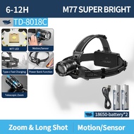 Smiling Shark ไฟสวมศีรษะกำลังสูง รุ่น M77 ความสว่าง 8400 LM แบบเซ็นเซอร์ สว่างมาก ชาร์จ Type-C ปรับร