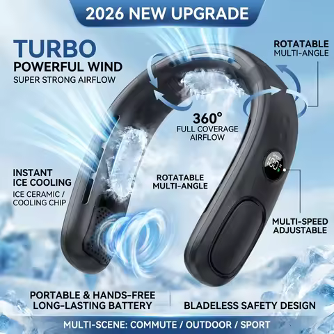2026 New Upgrade Portable Neck Fan Mini Neck Cooler Bladeless Hanging Neck Fan 4000mAh USB Rechargea