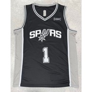 Ledger Basketball Jersey Sando 1 - Black with White Accents and Star Logo