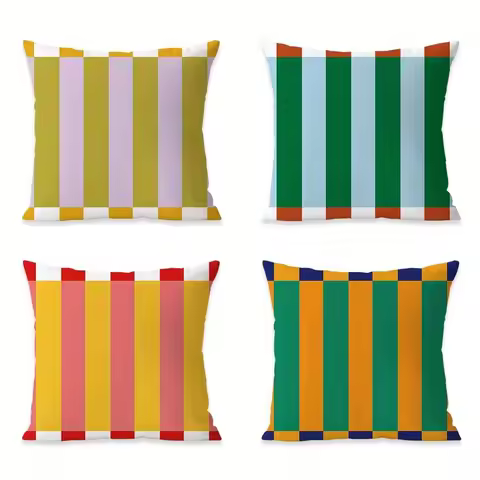 4-Pack Coastal Modern Geometric Block Pillowcases - Vibrant Color Block Stripes & Diagonal Patterns,