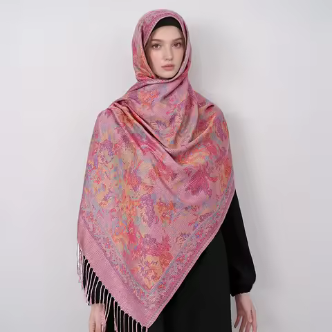 Muslim Women Hijab Scarf Jacquard Shawl Tassels Thick Windproof Ethnic Style Arabia Female Wrap Desi