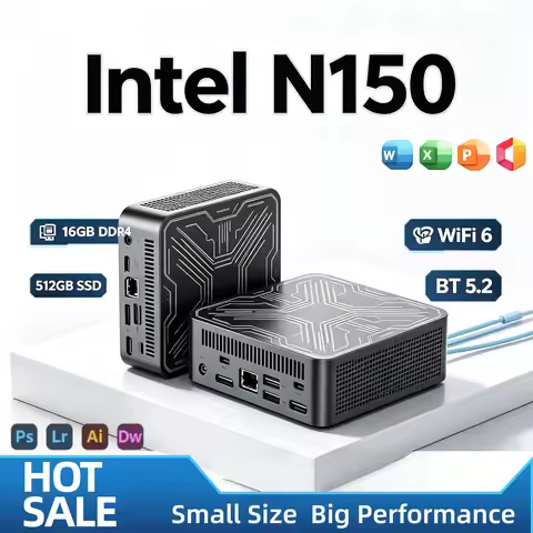 Mini PC Intel N150 2026 4C4T 3.6GHz 16GB DDR4 M.2 SSD Triple 4K HDMI DP WiFi6 BT5.2 Silent Cooling O
