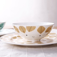 Scandinavian-style rice bowl bone meal bowl creative home zakka ceramic bowl leaves smiley