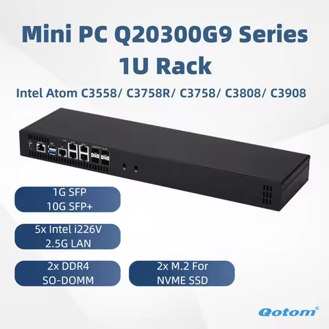 Q20300G9 1U Rack CPU Atom C3558/C3758R/C3758/C3808/C3908, 10G SFP+/ 5x Intel 2.5G LAN/ Console, Bare