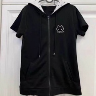 Áo Khoác Tay Ngắn Họa Tiết Chấm Bi Đen Trắng Y2K Có Mũ Trùm Đầu Thiết Kế Độc Đáo Phong Cách Nhật Bản