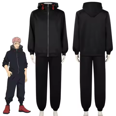 JJK Itadori Yuji Cosplay Costume Anime Jujutsu Yuji Itadori Black Hoodie Trousers Suit Wig Halloween