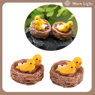 Warm Light Mini nest with birds fairy garden miniatures gnomes moss terrariums resin crafts figurines for home decoration accessories