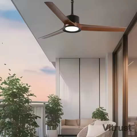 Waterproof LED Ceiling Fan Light Dimmable Patio Outdoor Ceiling Fan Lamp 52Inch Remote Control Fan I