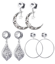 TIANCI FBYJS 3 Pairs Ear Gauge Tunnels Surgical Steel Tunnel Large Chain Dangle Hoop Earring Gauges 